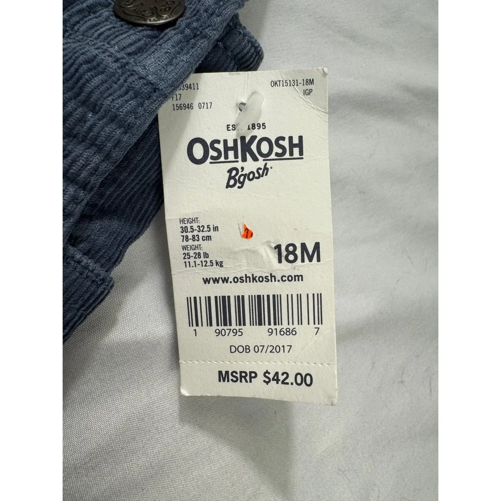 OshKosh B'gosh Blue Corduroy‎ Overalls Kids Size 18M Unisex